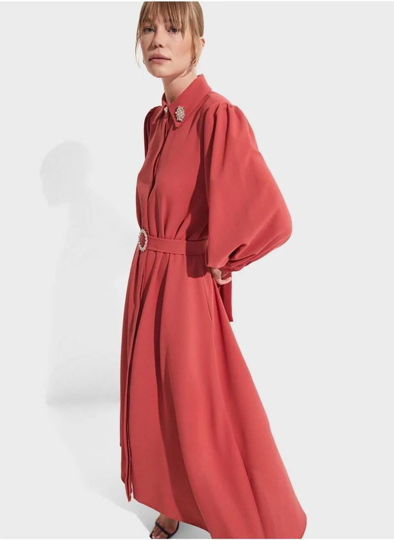 JUNE Belted Midi Dress