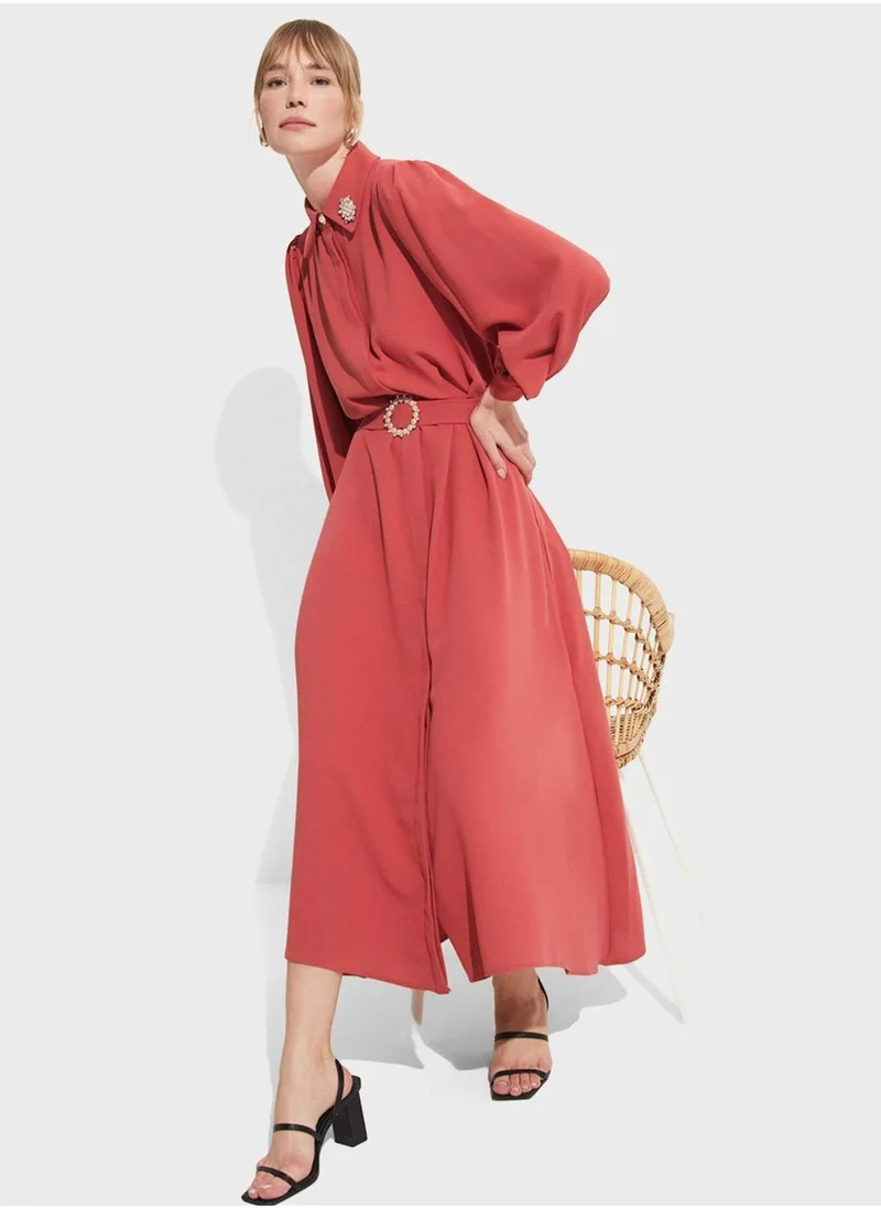 JUNE Belted Midi Dress