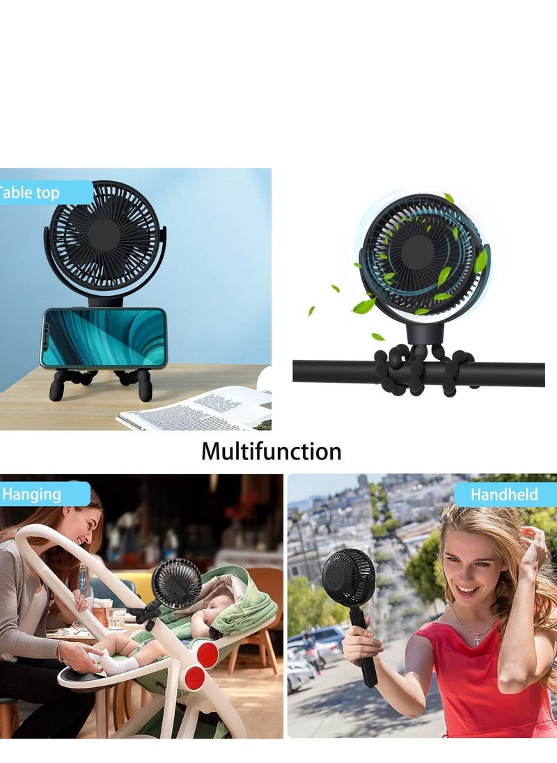 MIXDE - Mini Stroller Fan Clip-on for Baby,5200mAh,Small Portable Fan Rechargeable and Handheld, USB Cooling Fan with 3 Adjustable Speeds and Flexible Tripod for Travel,Car Seat,and Bedroom - Image 1