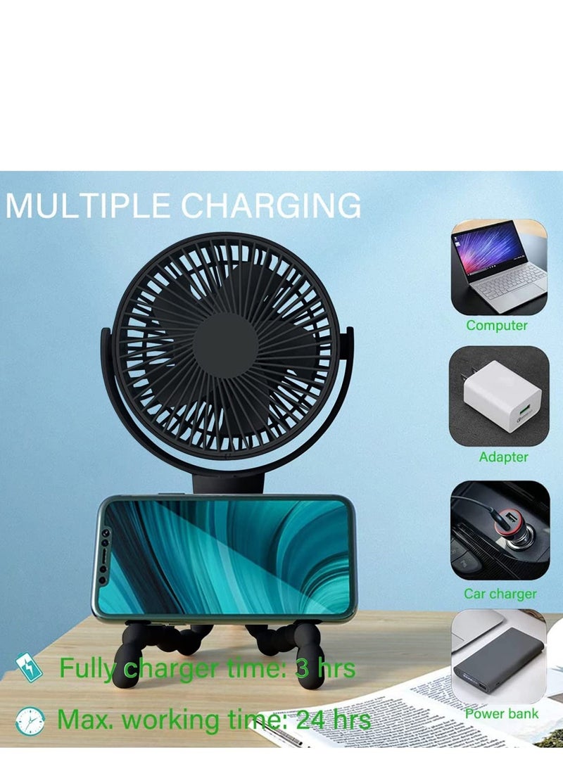 MIXDE - Mini Stroller Fan Clip-on for Baby,5200mAh,Small Portable Fan Rechargeable and Handheld, USB Cooling Fan with 3 Adjustable Speeds and Flexible Tripod for Travel,Car Seat,and Bedroom - Image 1