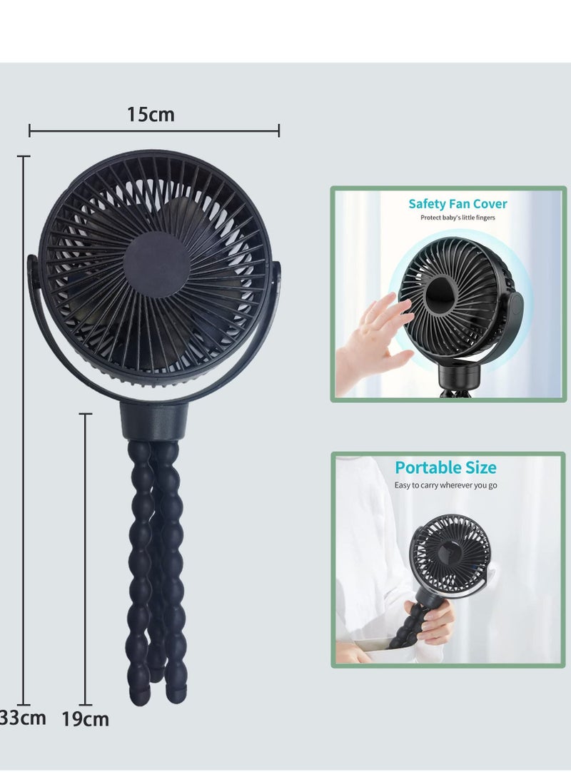 MIXDE - Mini Stroller Fan Clip-on for Baby,5200mAh,Small Portable Fan Rechargeable and Handheld, USB Cooling Fan with 3 Adjustable Speeds and Flexible Tripod for Travel,Car Seat,and Bedroom - Image 1