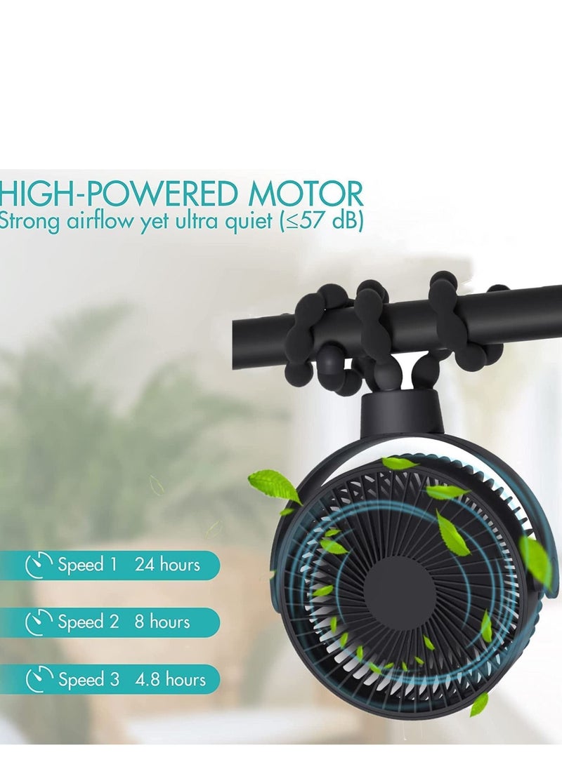 MIXDE - Mini Stroller Fan Clip-on for Baby,5200mAh,Small Portable Fan Rechargeable and Handheld, USB Cooling Fan with 3 Adjustable Speeds and Flexible Tripod for Travel,Car Seat,and Bedroom - Image 1