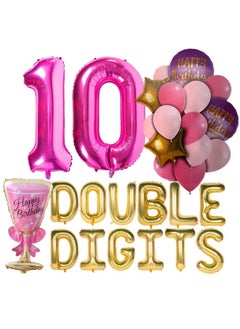 Atpata Funky Atpata Funky 10th Birthday Foil Balloons Decoration Party Supplies for celebrating the Double Digit Milestone (Pink Gold)  - Image 1