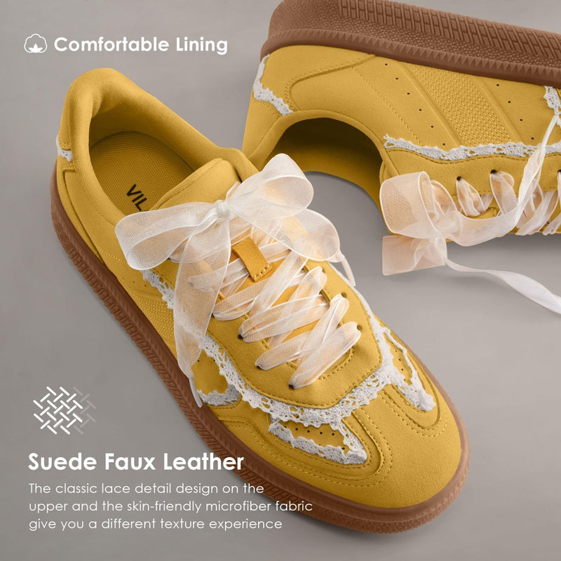 Vilanva Women's Lace Detail Fashion Sneakers Comfortable Casual Dress Sneakers with Retro Gum Sole Walking Trendy Footwear - Image 2