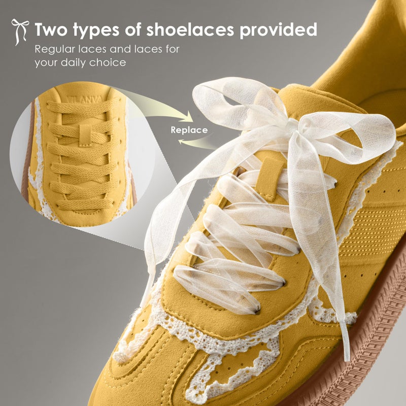 Vilanva Women's Lace Detail Fashion Sneakers Comfortable Casual Dress Sneakers with Retro Gum Sole Walking Trendy Footwear - Image 3