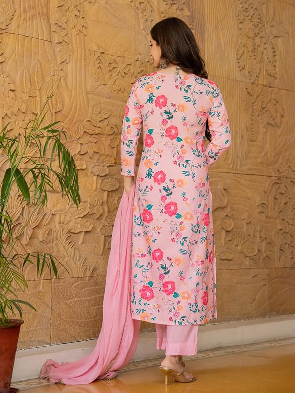 Vaamsi Women's Floral Straight Printed Kurta Pant With Dupatta Set (PKSKD2510PNK_XS_Pink) - Image 4