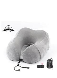 Travel Pillow  Memory Foam Pillow, Neck Pillow for Airplane, Neck & Head Support Pillow for Sleeping Rest & Car, Travel Pillows Kit with Storage Bag, Sleep Mask and Earplugs （Grey）
