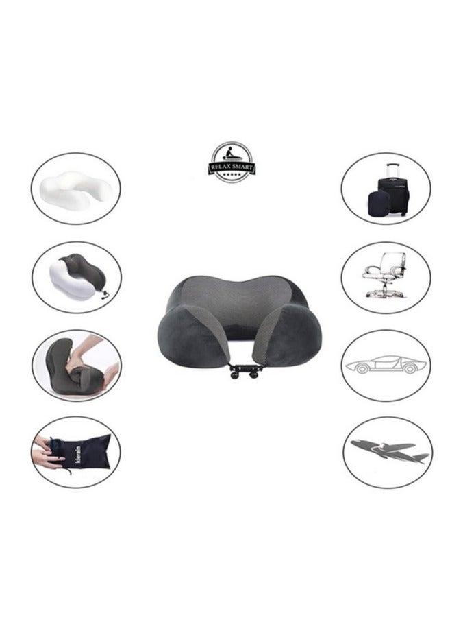ريلاكس سمارت وسادة سفر من الميموري فوم لتقويم الرقبة – وسادة دعم الرأس والرقبة مريحة للطائرة والسيارة والنوم، طقم وسادة السفر مع حقيبة تخزين وقناع نوم وسدادات أذن (رمادي) - Image 5