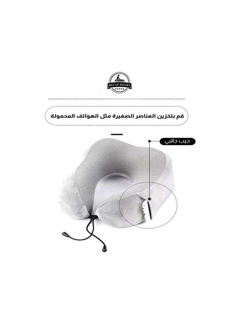 ريلاكس سمارت وسادة سفر من الميموري فوم لتقويم الرقبة – وسادة دعم الرأس والرقبة مريحة للطائرة والسيارة والنوم، طقم وسادة السفر مع حقيبة تخزين وقناع نوم وسدادات أذن (رمادي) - Image 2