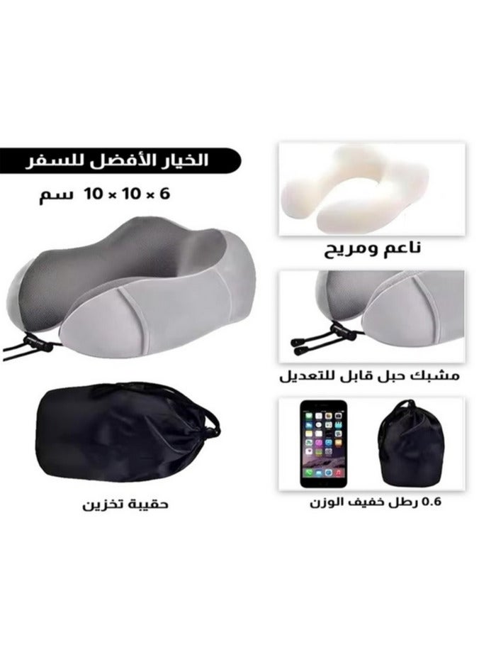 ريلاكس سمارت وسادة سفر من الميموري فوم لتقويم الرقبة – وسادة دعم الرأس والرقبة مريحة للطائرة والسيارة والنوم، طقم وسادة السفر مع حقيبة تخزين وقناع نوم وسدادات أذن (رمادي) - Image 3