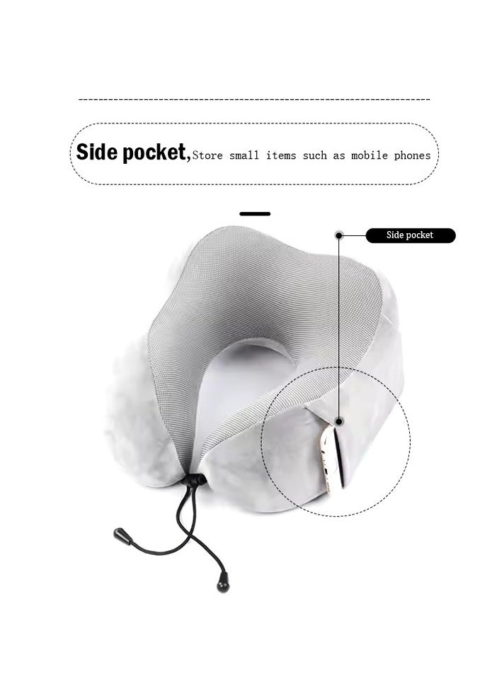 Relax Smart - Travel Pillow  Memory Foam Pillow, Neck Pillow for Airplane, Neck & Head Support Pillow for Sleeping Rest & Car, Travel Pillows Kit with Storage Bag, Sleep Mask and Earplugs （Grey） - Image 1