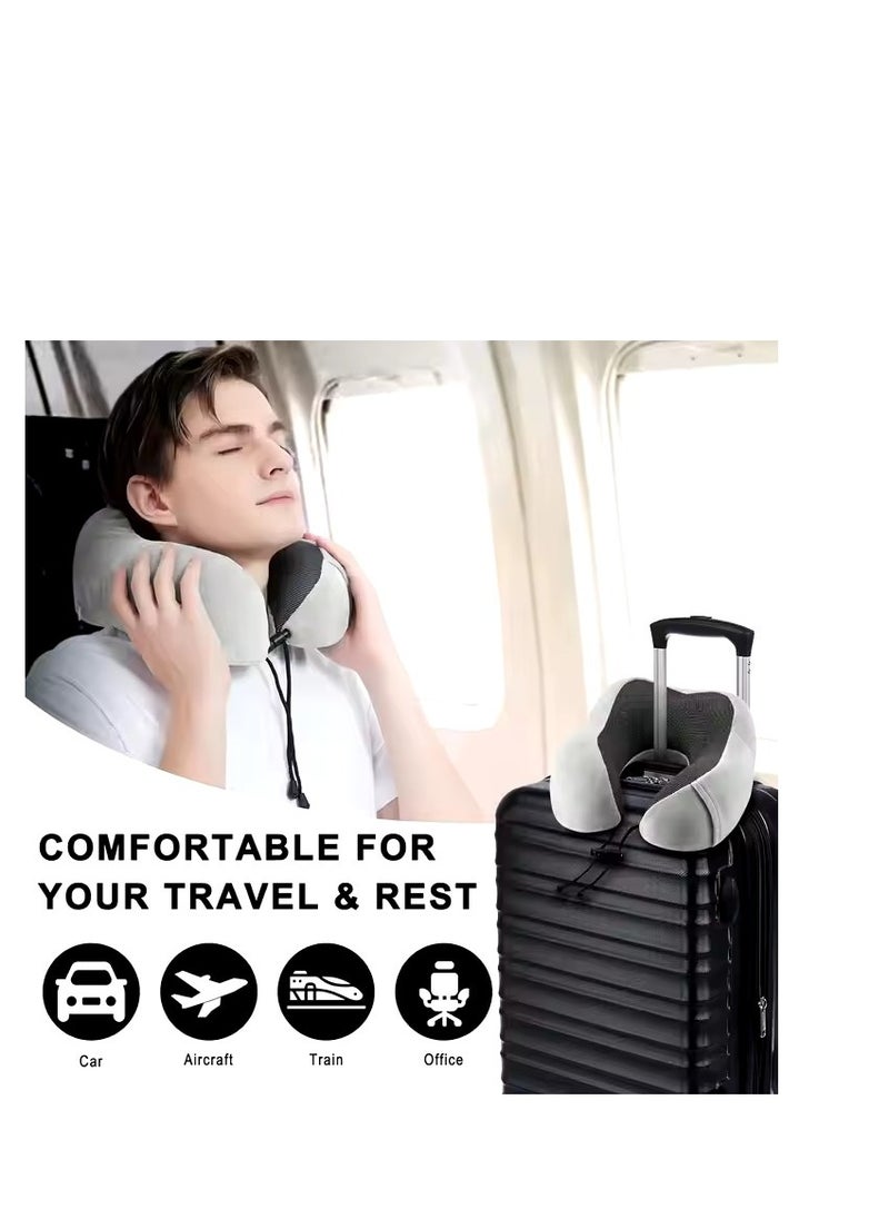 Relax Smart - Travel Pillow  Memory Foam Pillow, Neck Pillow for Airplane, Neck & Head Support Pillow for Sleeping Rest & Car, Travel Pillows Kit with Storage Bag, Sleep Mask and Earplugs （Grey） - Image 1