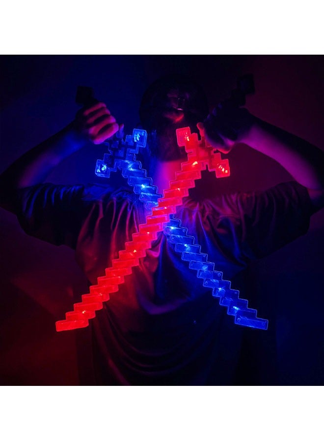 3-Pack Minecraft Glitter Sword LED Glowing Mosaic Toy Sword Kids Glitter Plaid Sword Toy with Induction Sound + Lights - Image 3