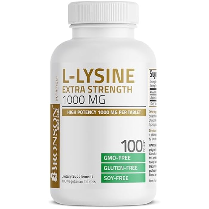 Bronson L-Lysine Extra Strength 1000 MG per Tablet High Potency, Immune Support & Supports Collagen Synthesis, Non-GMO, 100 Vegetarian Tablets - Image 3