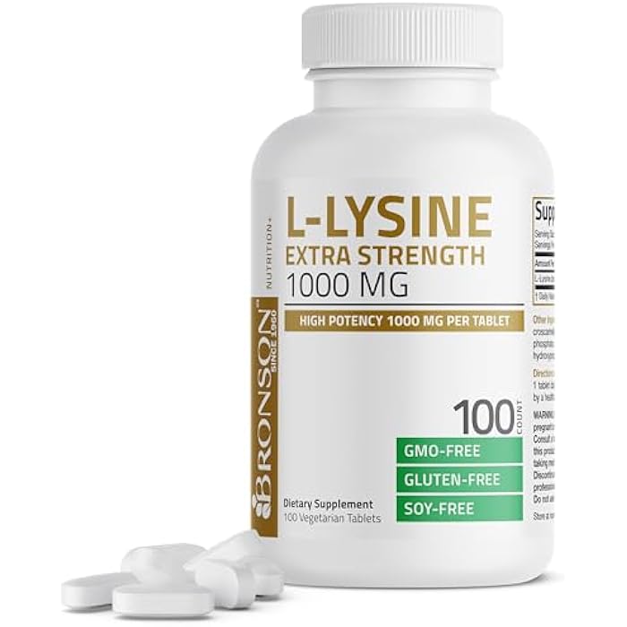Bronson L-Lysine Extra Strength 1000 MG per Tablet High Potency, Immune Support & Supports Collagen Synthesis, Non-GMO, 100 Vegetarian Tablets - Image 1