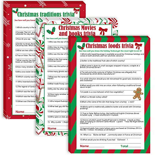 Watayo 62 Pieces Christmas Trivia Party Game CardsXmas Festival Guessing Activity for Adult Annual Festive Events Christmas Party Decorations - Image 1