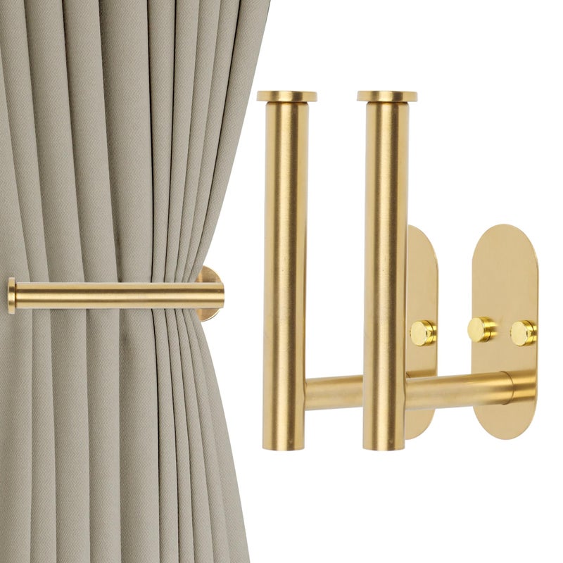 Yagoo 2 Pcs Adhesive Curtain Holdbacksï¼ŒScrew-in Curtain Tie Backs Curtain Holders Tiebacks Curtain Hooks for Wall Mounted Curtain Pull Backs for Home Decor Drapes (2, Gold) - Image 1