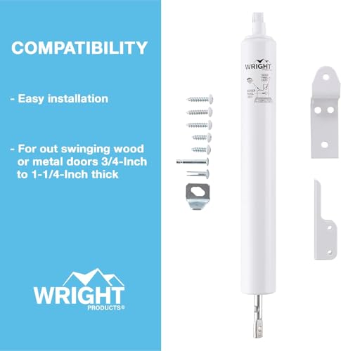Wright Products جهاز إغلاق باب الشاشة خفيف الوزن من رايت برودكتس مع دعامة رأسية - جهاز إغلاق هوائي، سرعة إغلاق قابلة للتعديل، وغسالة تثبيت مفتوحة (انتقالي، أبيض) - Image 3
