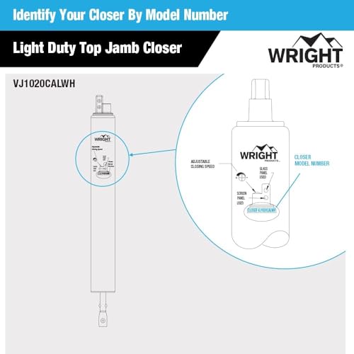 Wright Products جهاز إغلاق باب الشاشة خفيف الوزن من رايت برودكتس مع دعامة رأسية - جهاز إغلاق هوائي، سرعة إغلاق قابلة للتعديل، وغسالة تثبيت مفتوحة (انتقالي، أبيض) - Image 4