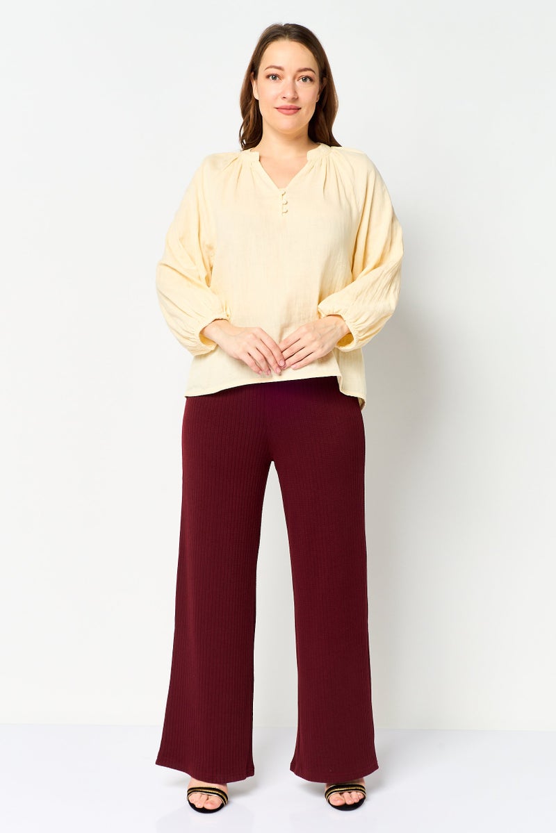 Material Girl Women V-Neck Solid Long Sleeve Blouse, Light Yellow - Image 2