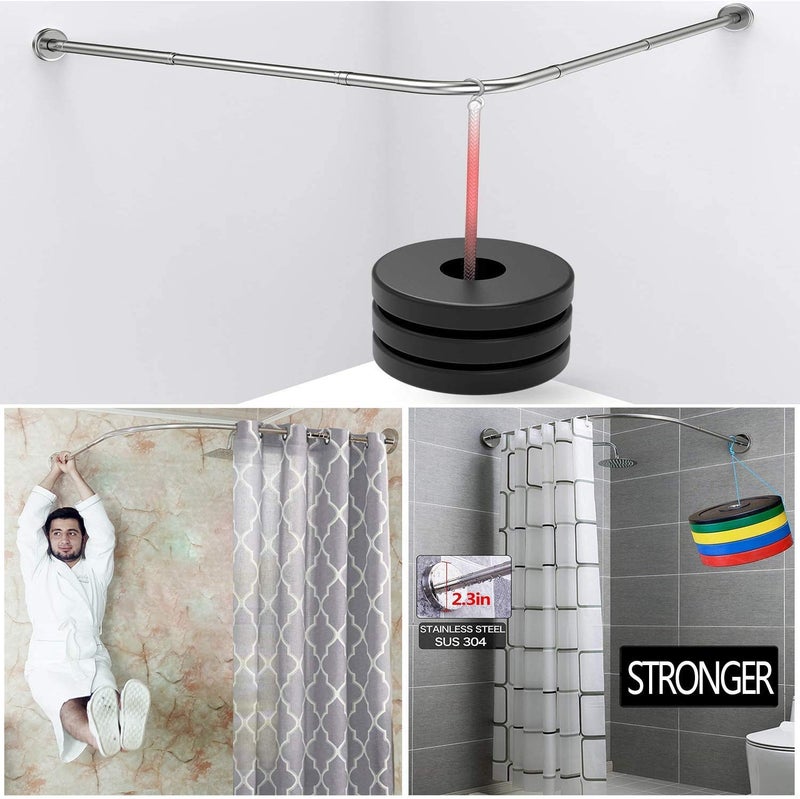 Quany Life Stretchable Corner Shower Curtain Rod - Drill Free Install 304 Stainless L Shaped 23.6-32" x 23.6-32",for Bathroom, Clothing Storeï¼ˆFree Curtain Hookï¼‰ - Image 4