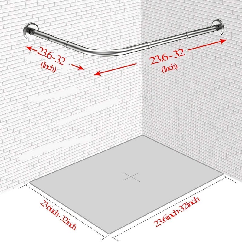 Quany Life Stretchable Corner Shower Curtain Rod - Drill Free Install 304 Stainless L Shaped 23.6-32" x 23.6-32",for Bathroom, Clothing Storeï¼ˆFree Curtain Hookï¼‰ - Image 3