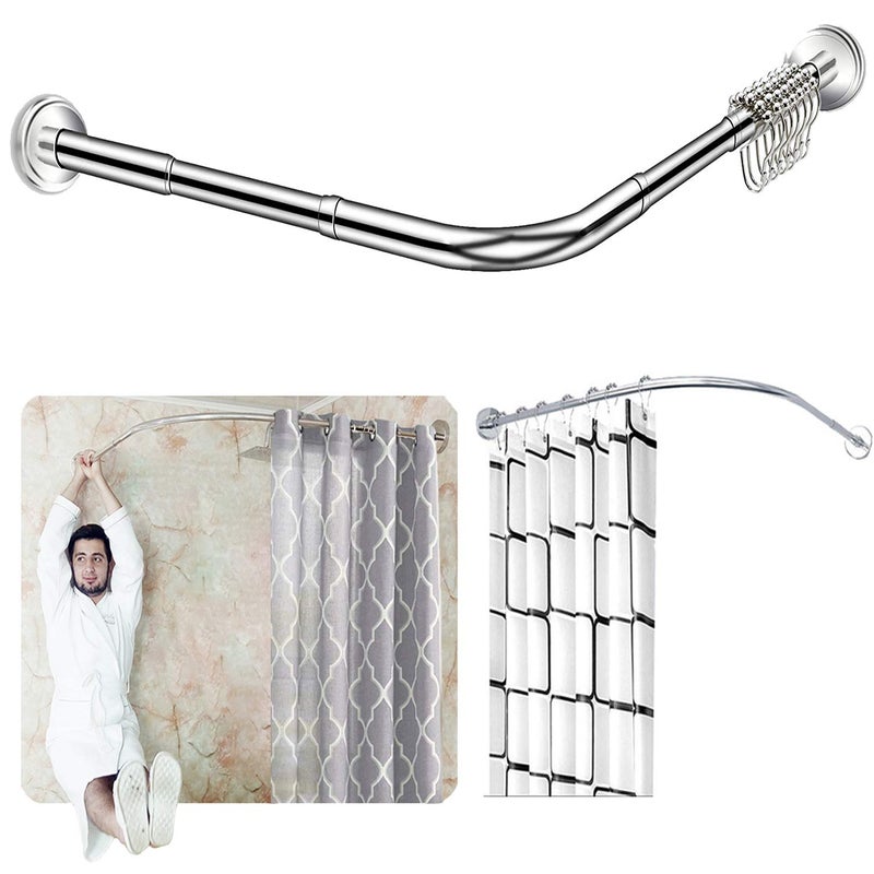 Quany Life Stretchable Corner Shower Curtain Rod - Drill Free Install 304 Stainless L Shaped 23.6-32" x 23.6-32",for Bathroom, Clothing Storeï¼ˆFree Curtain Hookï¼‰ - Image 1