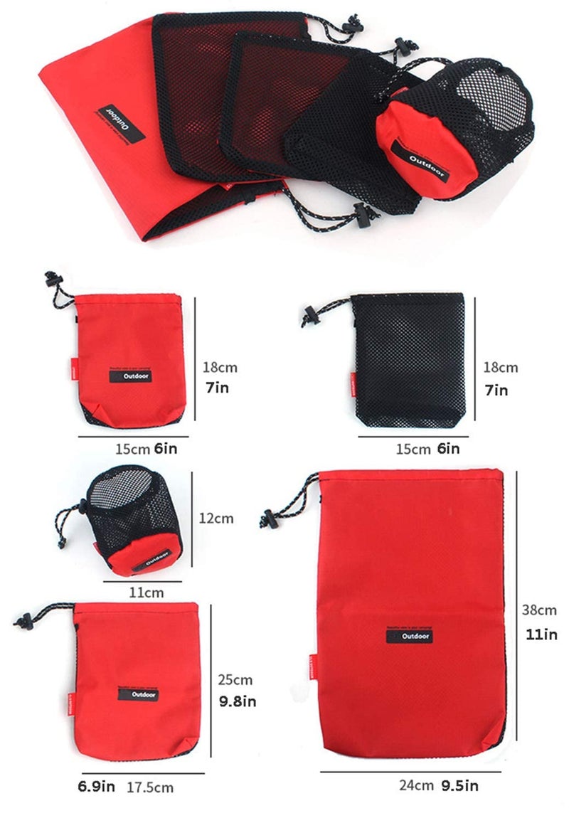 Vikodah Drawstring Bags Nylon Cinch and Ditty Stuff Pouch Mesh-Stuff-Sack for Camping Travel Gym Sports Storage 5-in-1 - Image 2