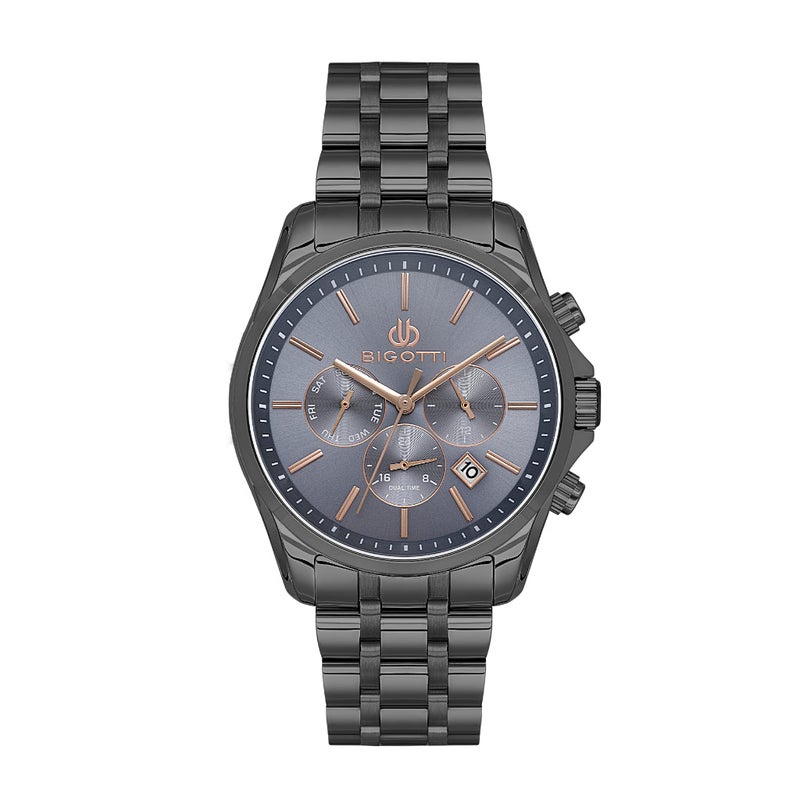 Bigotti Quotidiano Black Stainless Steel Watch for Men BG.1.10691-5 - Grey Sunray Dial, 42mm Case, Japanese Quartz, Day-Date Display, 50M Water Resistant, Mineral Glass - Image 1