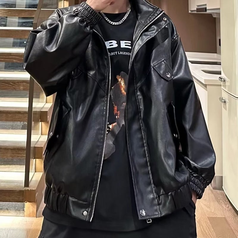 American Retro Aviator Leather Jacket Men'S And Women'S Fashionable And Handsome Loose Collar Leather Jacket For Couple - Image 5