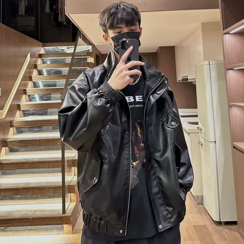 American Retro Aviator Leather Jacket Men'S And Women'S Fashionable And Handsome Loose Collar Leather Jacket For Couple - Image 2