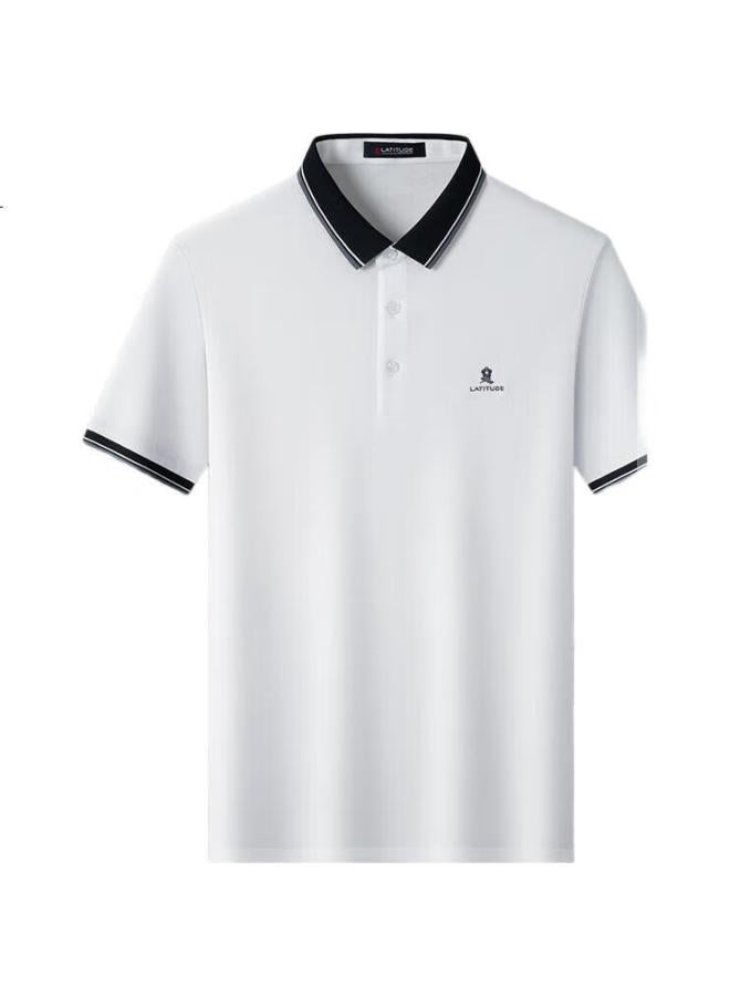Montagut Father'S Day Gift, Summer Men'S Short-Sleeve Polo Shirt, Contains Mulberry Silk, Breathable, Cool-Feeling Pique T-Shirt, White, Size 48 - Image 3