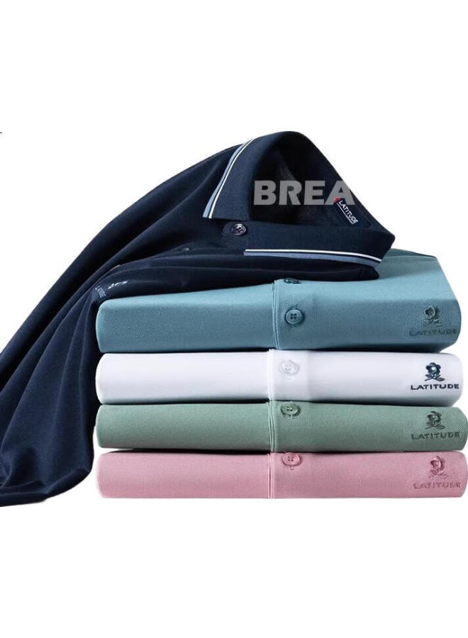 Montagut Father'S Day Gift, Summer Men'S Short-Sleeve Polo Shirt, Contains Mulberry Silk, Breathable, Cool-Feeling Pique T-Shirt, White, Size 48 - Image 1