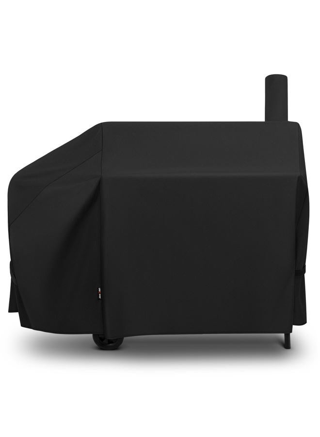 Unicook Offset Smoker Cover, 60 Inch Outdoor Heavy Duty Waterproof Charcoal Grill Cover, Fade & UV Resistant Smokestack BBQ Cover for Brinkmann, Char-Broil, Royal Gourmet and More, Black - Image 1