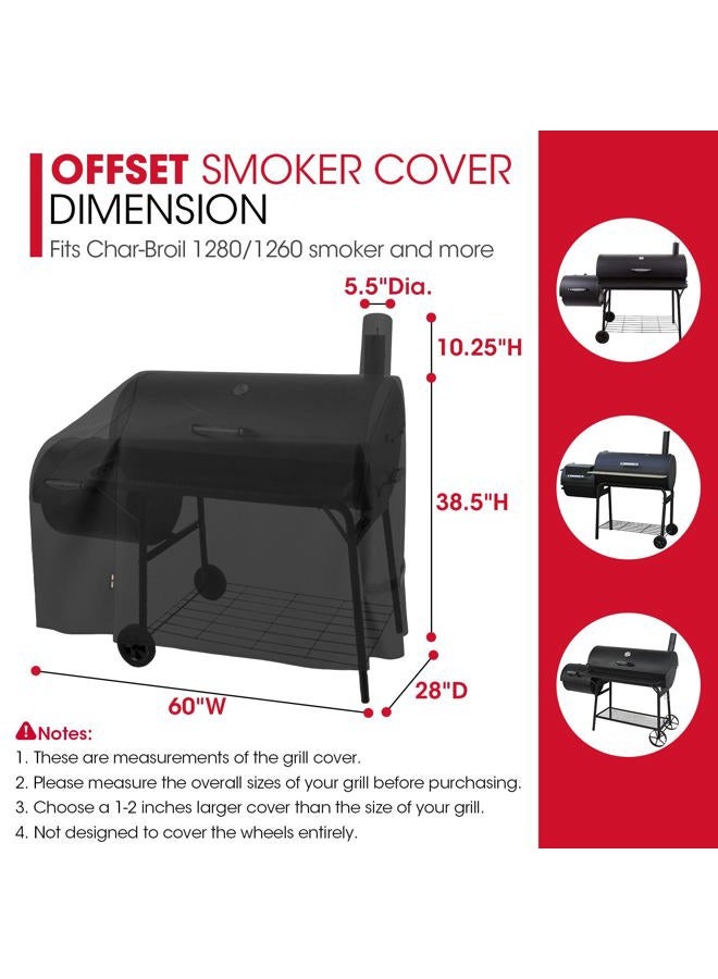 Unicook Offset Smoker Cover, 60 Inch Outdoor Heavy Duty Waterproof Charcoal Grill Cover, Fade & UV Resistant Smokestack BBQ Cover for Brinkmann, Char-Broil, Royal Gourmet and More, Black - Image 2