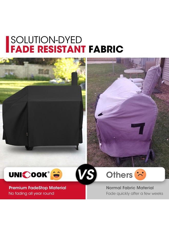 Unicook Offset Smoker Cover, 60 Inch Outdoor Heavy Duty Waterproof Charcoal Grill Cover, Fade & UV Resistant Smokestack BBQ Cover for Brinkmann, Char-Broil, Royal Gourmet and More, Black - Image 3