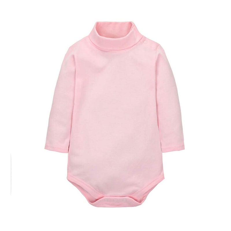 CuteOn Baby Boys Girls Solid Color Basic Turtleneck Cotton Bodysuit Jumpsuit Pink 12 Months - Image 2