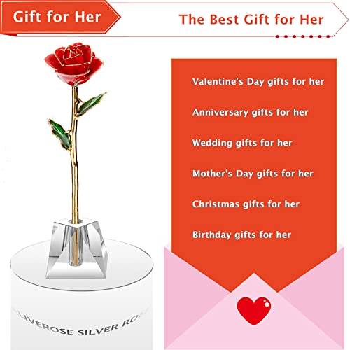AliveRose Valentines Day Gift Rose, Long Stem Rose Made from 24K Gold Dipped Real Rose Gift for her Rose(Red with Crystal Vase) - Image 5