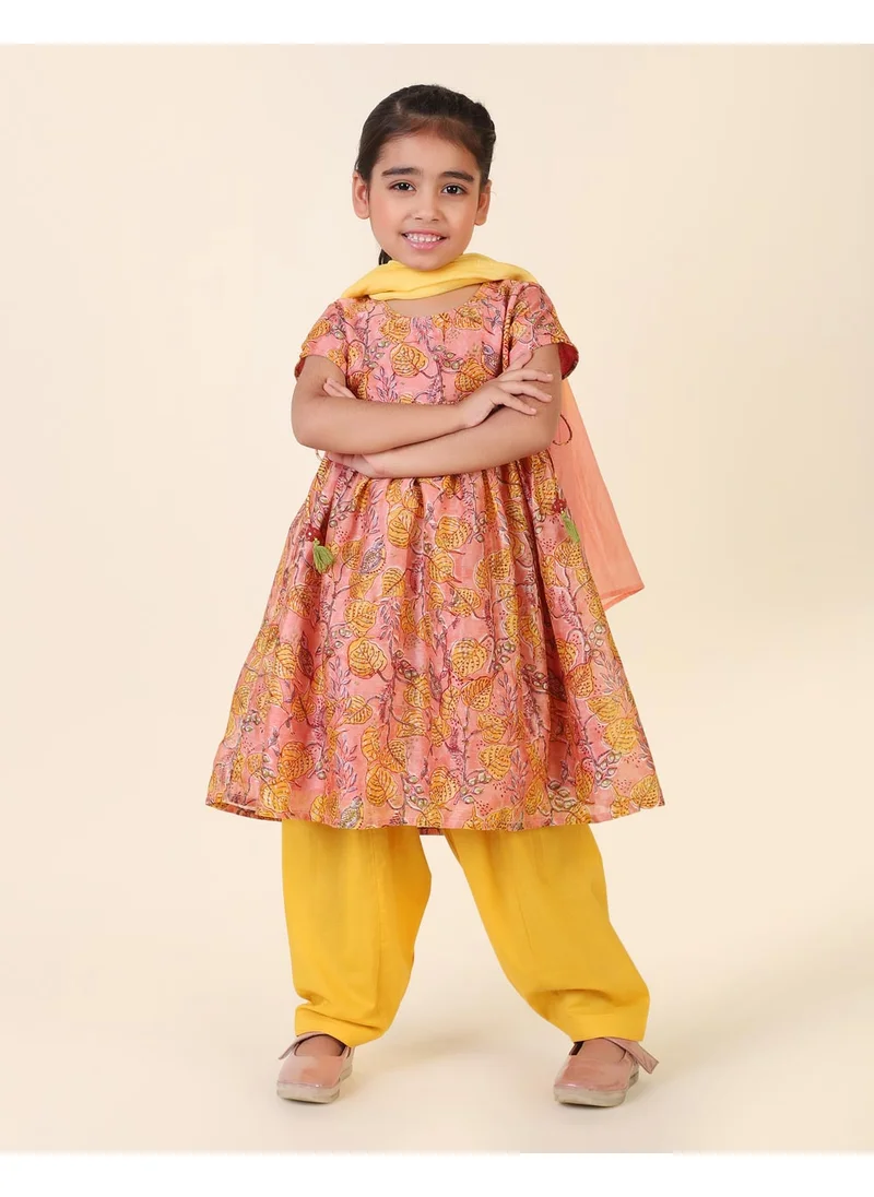 Fabindia Pink Cotton Silk Hand Block Printed 3Pc Salwar Set
