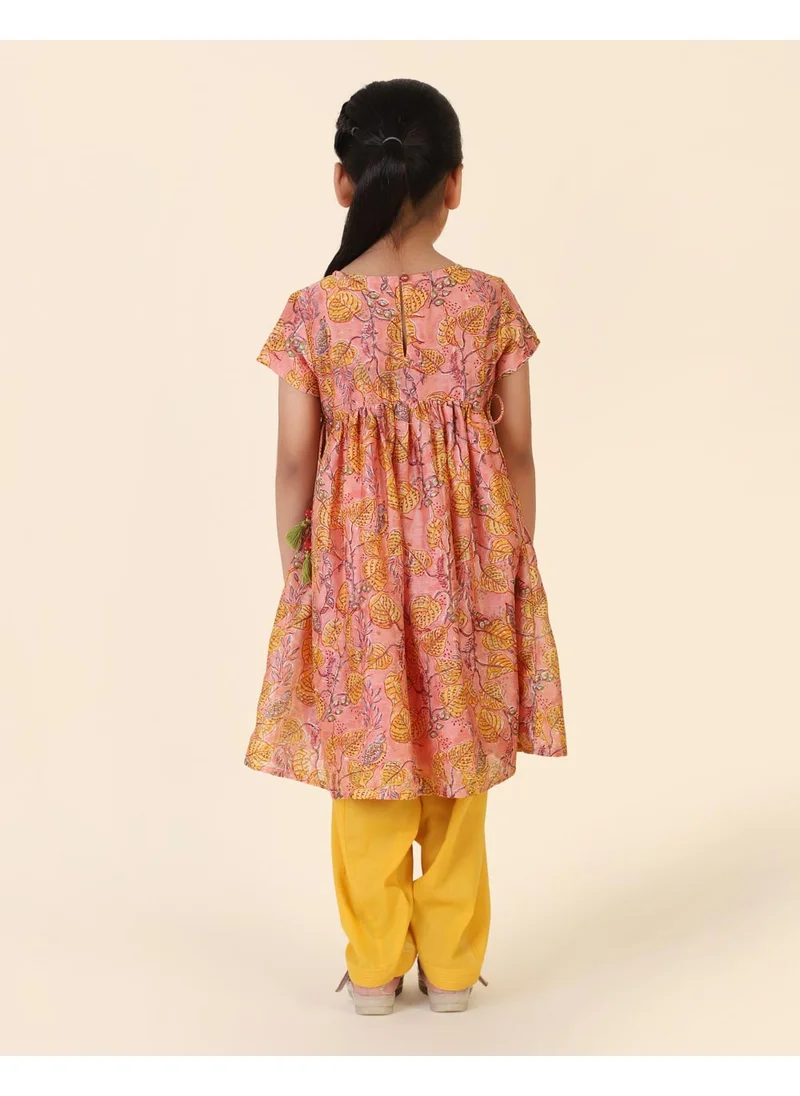 Fabindia Pink Cotton Silk Hand Block Printed 3Pc Salwar Set