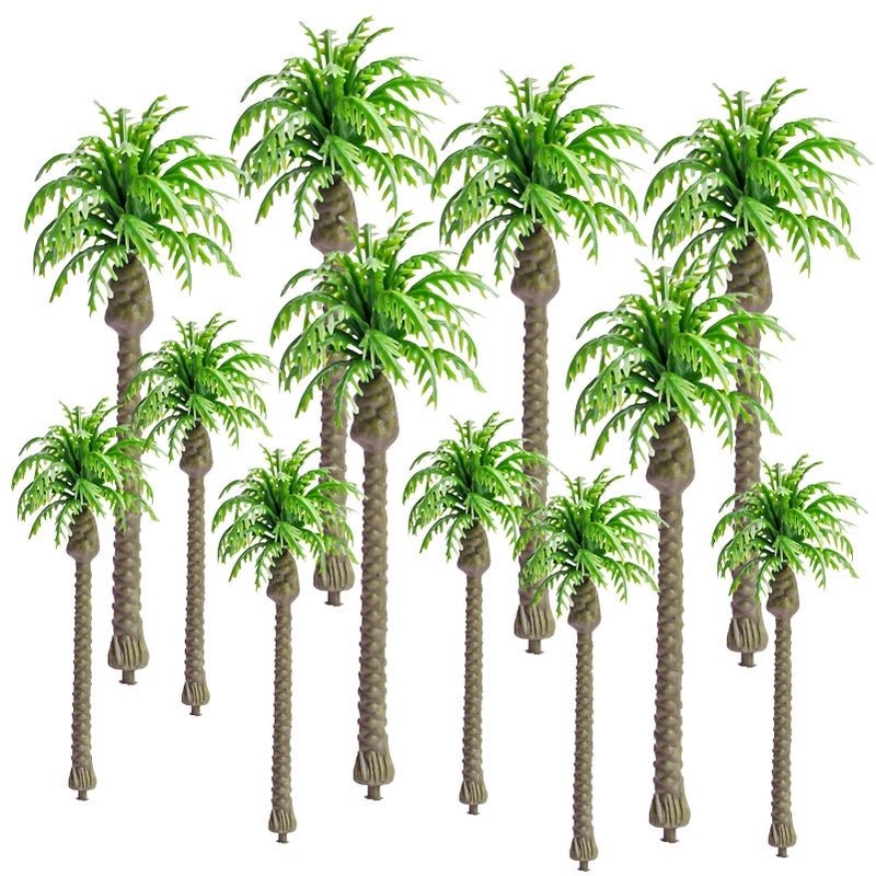 BLLREMIPSUR 12 PCS Model Coconut Palm Tree Mini Scenery Model Tree for Train Railway Scenery Diorama Cake Topper Miniature Garden Plant Pots Bonsai Craft Micro Landscape Sandbox