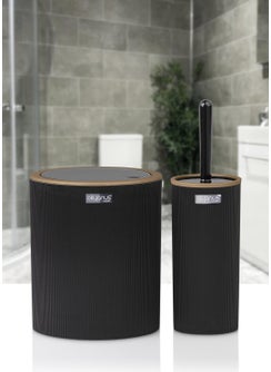 ‎okyanus Home Mina Due Black Striped Round 2-Piece Toilet Bucket and Brush Set  - Image 3