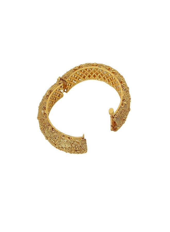 ACCESSHER Traditional Rajwadi Rajasthani Gold Plated Ethnic Patla/Kada Bangles Set of 2 for Women ||Gold Plated Bangles for Women - Image 3