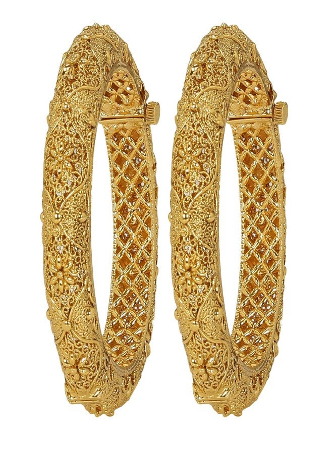 ACCESSHER Traditional Rajwadi Rajasthani Gold Plated Ethnic Patla/Kada Bangles Set of 2 for Women ||Gold Plated Bangles for Women - Image 1