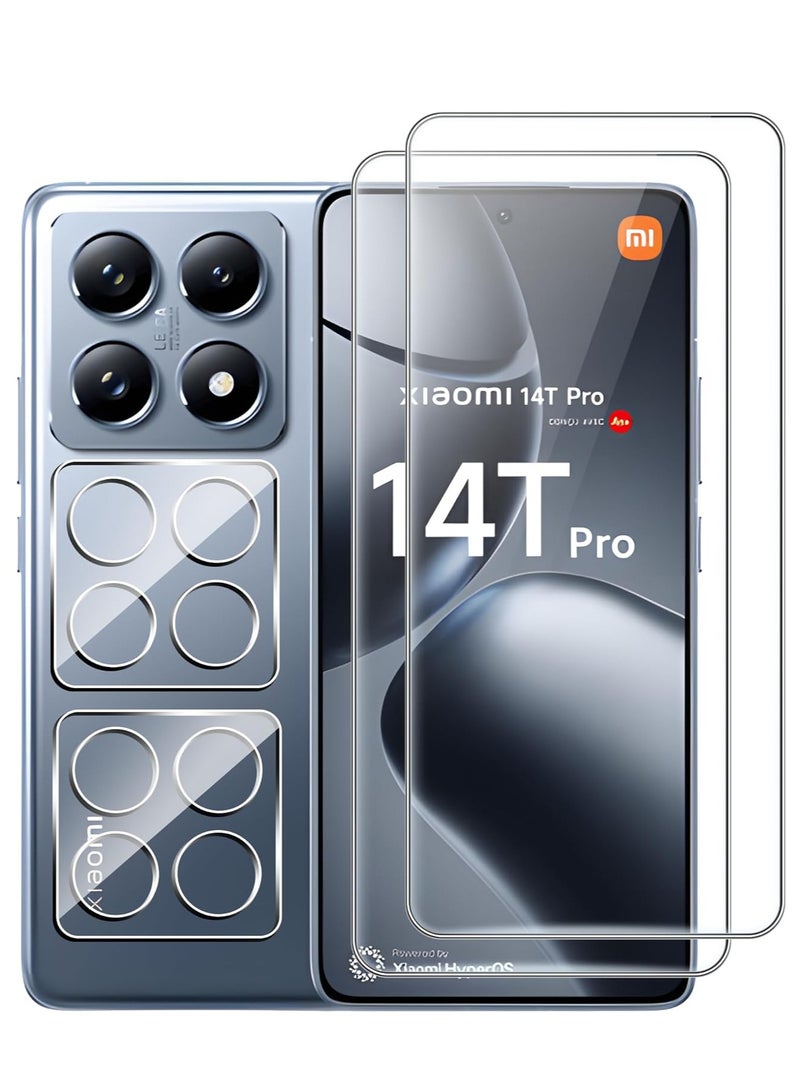 2+2 Pack Screen Protector for Xiaomi 14T Pro Screen Protector, with Camera Lens Protector 9H Hardness Tempered Glass Bubble Free Anti-Scratch Anti-Fingerprint - Image 1
