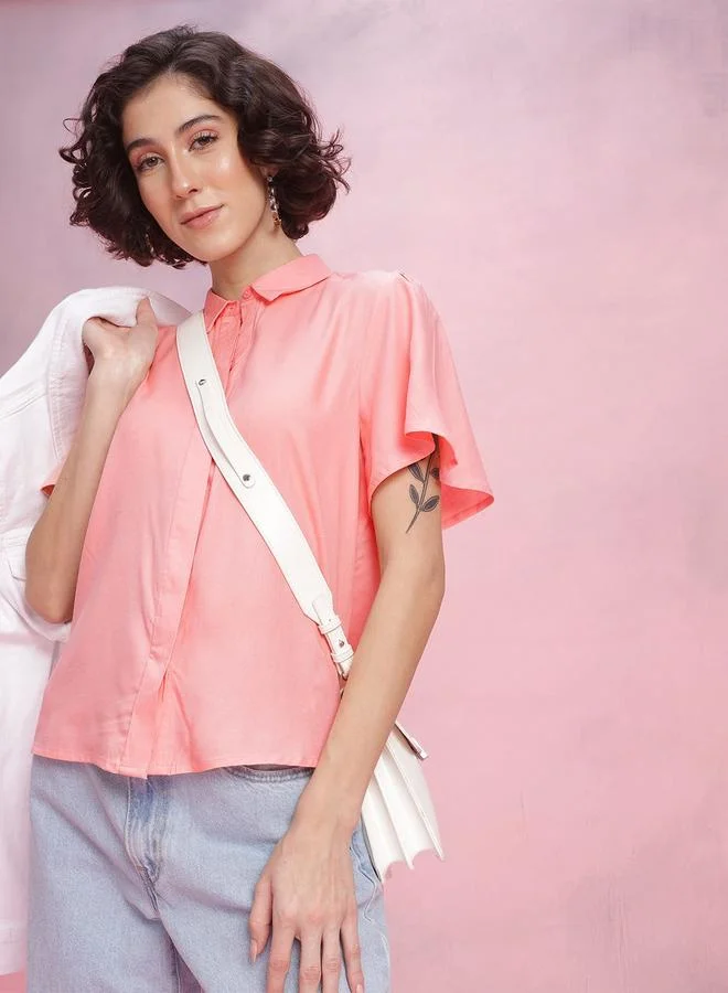 Dressberry Pink Short Sleeve Regular Fit Shirt