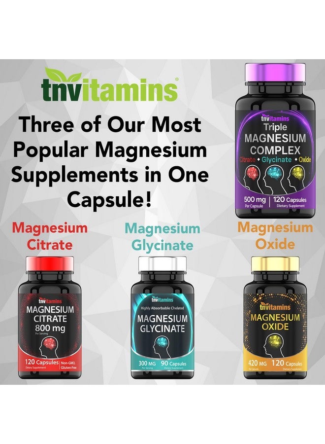 tnvitamins Triple Magnesium Complex Supplement 500mg: Magnesium Glycinate, Citrate, & Oxide - 120 Capsules (4 Month Supply!) | 1 Capsule Serving Provides 125% Daily Value | Non-GMO, Made in The USA! - Image 4