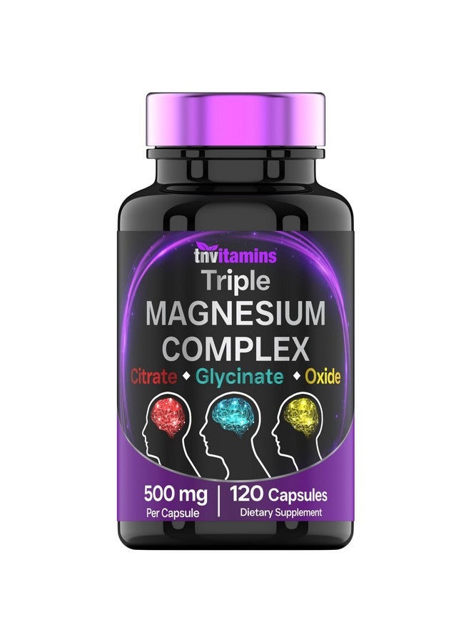 tnvitamins Triple Magnesium Complex Supplement 500mg: Magnesium Glycinate, Citrate, & Oxide - 120 Capsules (4 Month Supply!) | 1 Capsule Serving Provides 125% Daily Value | Non-GMO, Made in The USA! - Image 1