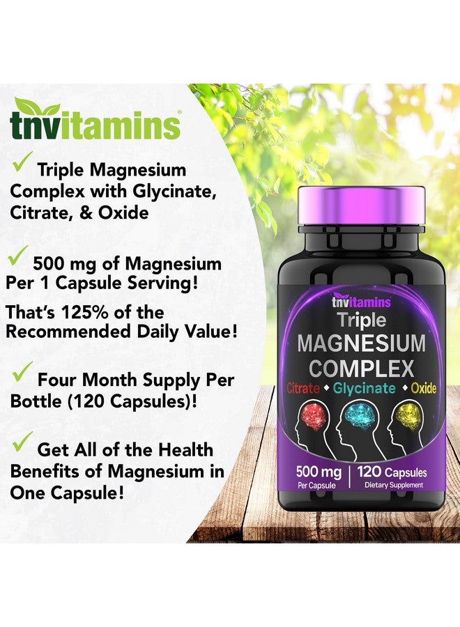 tnvitamins Triple Magnesium Complex Supplement 500mg: Magnesium Glycinate, Citrate, & Oxide - 120 Capsules (4 Month Supply!) | 1 Capsule Serving Provides 125% Daily Value | Non-GMO, Made in The USA! - Image 3