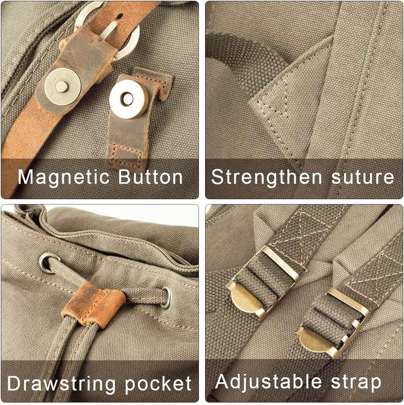 AUGUR High Capacity Canvas Vintage Backpack - for Camping Hiking Travel 12-17" Laptop - Image 2